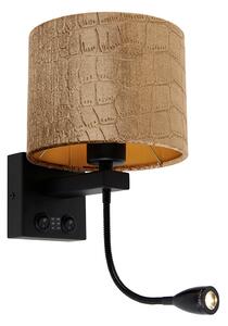 Nástěnná lampa černá s sametovým stínítkem, design krokodýl 18 cm - Brescia
