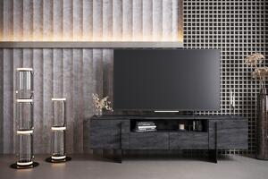 TV stolek Larena 200 cm s výklenkem - černý beton / černé nožky
