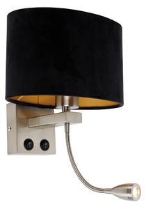 Nástěnná lampa z oceli s oválným sametovým stínítkem, černá, 25 cm - Brescia Combi