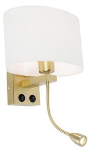 Nástěnná lampa mosazná s oválným lněným stínítkem bílým 25 cm - Brescia Combi