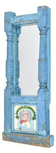 Zrcadlo v rámu z teakového dřeva, keramická dlaždice, 31x7x71cm (9A)