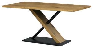 Jídelní stůl 160x90x76 cm, deska s dekorem dub, černá kovová podstava - AT-3018 OAK