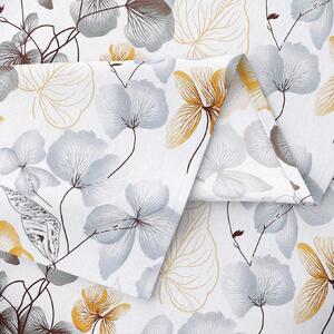 Goldea hranatý ubrus 100% bavlněné plátno - šedo-hnědé květy s listy 120 x 160 cm