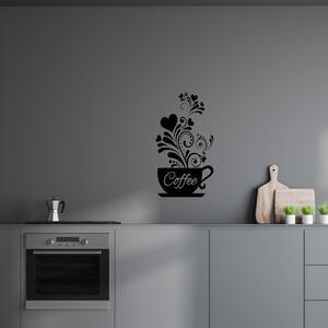 Samolepka na zeď "Káva s ornamentem - černá" 26x46cm