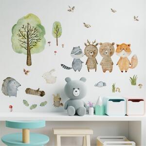 Dětská nálepka na zeď Lesní svět - medvídek, jelínek, liška a ježek Rozměry: L