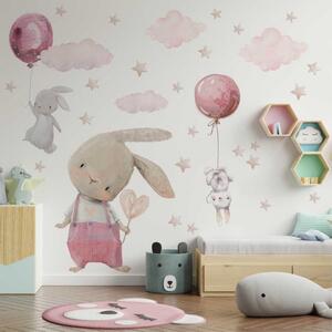 Dětská nálepka na zeď Zajíčci s balóny Barva: Mátová