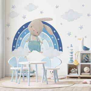 Dětská nálepka na zeď Zajíček na duze s hvězdami Barva: Modrá