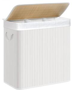 Bambusový koš na prádlo, 3 přihrádky, 150 L, bílý
