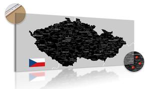 Obraz na korku černo-šedá mapa Česka s vlajkou