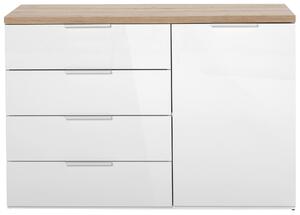 KOMODA, dub artisan, vysoce lesklá bílá, 120/83/44 cm Carryhome - Široké komody, Online Only