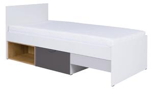 Jednolůžková postel 90x200 cm Juna 15 (bílá + grafit + šedá + dub lefkas) (s roštem). 1087411