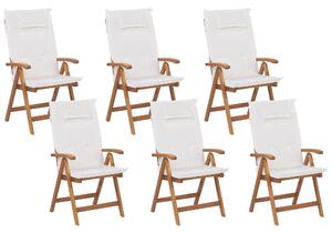 Sada 6 zahradních židlí z akátového dřeva s polštářky bílá JAVA