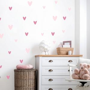 Nálepky na zeď pro dívku - Růžová srdíčka, samolepka na zeď, přelepitelná