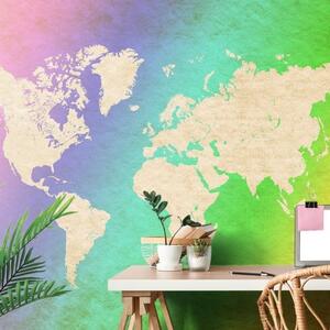 Tapeta pastelová mapa světa - 375x250 cm