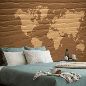 Samolepící tapeta hnědá mapa světa - 450x300 cm