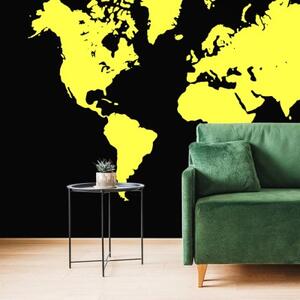 Tapeta žlutá mapa na černém pozadí - 300x200 cm