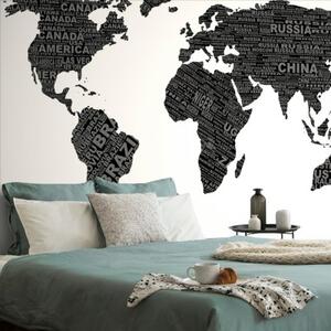 Tapeta černobílá mapa světa - 300x200 cm
