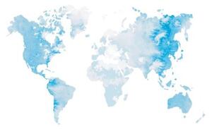 Tapeta akvarelová mapa světa ve světle modré barvě - 225x150 cm