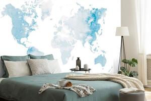 Tapeta akvarelová mapa světa ve světle modré barvě - 225x150 cm