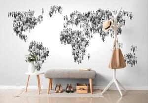 Tapeta černobílá mapa světa sestávající z lidí - 150x100 cm
