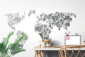 Samolepící tapeta černobílá mapa světa sestávající z lidí - 450x300 cm