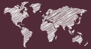Samolepící tapeta šrafovaná mapa světa na bordó pozadí - 450x300 cm