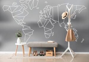 Tapeta stylizovaná mapa světa v černobílém - 300x200 cm