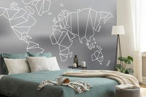 Tapeta stylizovaná mapa světa v černobílém - 300x200 cm