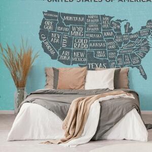 Samolepící tapeta naučná mapa USA s modrým pozadím - 300x200 cm