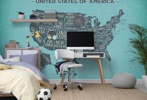 Tapeta naučná mapa USA s modrým pozadím - 300x200 cm