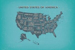 Tapeta naučná mapa USA s modrým pozadím - 300x200 cm