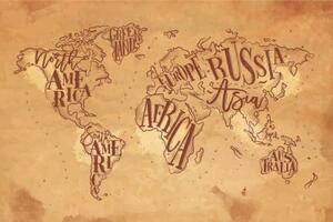 Tapeta moderní mapa světa na vintage podkladu - 150x100 cm