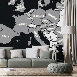 Tapeta černobílá mapa s názvy zemí EU - 300x200 cm