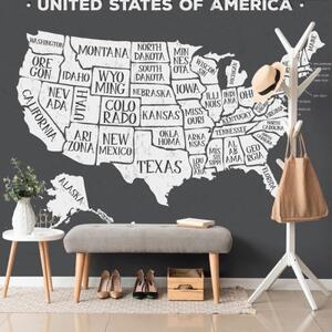 Samolepící tapeta naučná mapa USA v černobílém - 150x100 cm