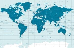 Tapeta politická mapa světa v modré barvě - 150x100 cm