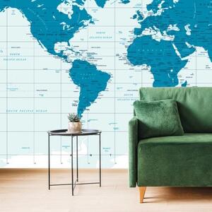 Tapeta politická mapa světa v modré barvě - 300x200 cm