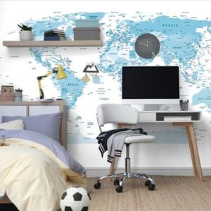 Tapeta detailní mapa světa v modré barvě - 300x200 cm