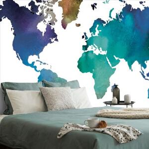Tapeta barevná mapa světa v akvarelovém provedení - 300x200 cm