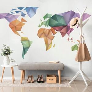 Samolepící tapeta barevná mapa světa ve stylu origami - 225x150 cm