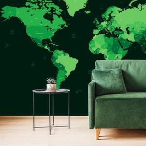 Tapeta detailní mapa světa v zelené barvě - 300x200 cm