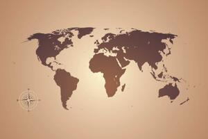 Tapeta mapa světa v odstínech hnědé - 300x200 cm
