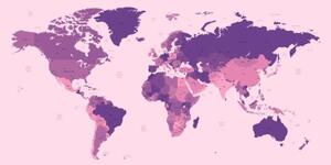 Tapeta detailní mapa světa ve fialové barvě - 150x100 cm