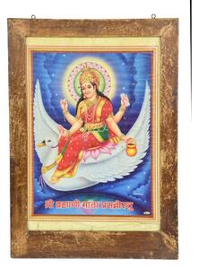 Starý obraz v teakovém rámu, Šrí Brahmi Mata, 42x2x60cm