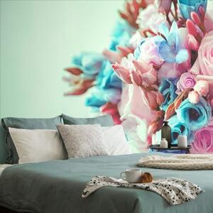 Tapeta kytice barevných růží - 300x200 cm