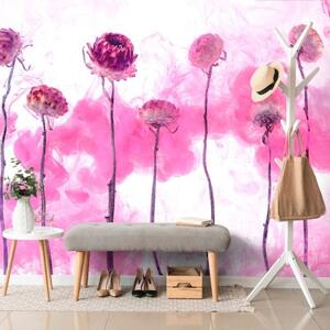 Samolepící tapeta květiny s růžovou párou - 450x300 cm
