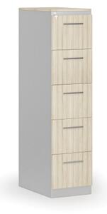 Kovová zásuvková kartotéka PRIMO s dřevěnými čely A4, 5 zásuvek, šedá/dub přírodní