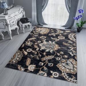 Makro Abra Kusový koberec DUBAI L426C Květy antracitový Rozměr: 300x400 cm