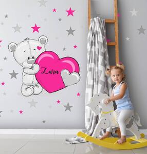 INSPIO Samolepka na stěnu pro dívku - Medvídek se jménem a srdíčkem