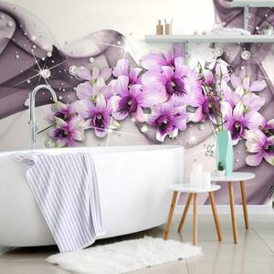 Samolepící tapeta fialové květiny na abstraktním pozadí - 450x300 cm