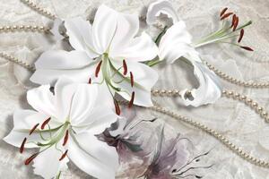 Tapeta krásná rozkvetlá lilie s perlami - 300x200 cm